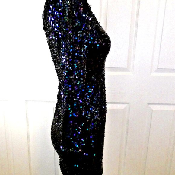 Sexy Prom Women Size 6 Mini Dress Multicolor Sequins Drop Shoulder Bodycon *Flaw - Picture 4 of 15